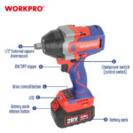 Aku. udarni ključ 20V (bez četkica), 850 Nm - WORKPRO WP390213 - Slika 5