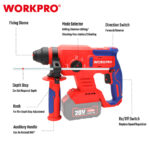 Aku. čekić-bušilica SDS+ (bez četkica), 20V – WORKPRO WP390300 - Slika 3