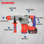 Aku. čekić-bušilica SDS+ (bez četkica), 20V – WORKPRO WP390306 - Slika 2